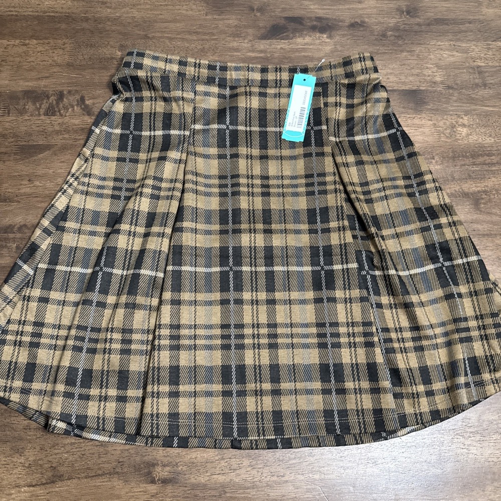 NWT Gilli Stitch Fix Black and Brown Plaid Pull On Skirt Size Large LP Willet